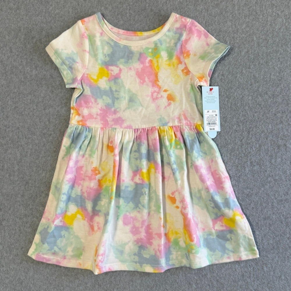Cat Jack Toddler Girls Tie Dye Dress Rainbow Short Sleeve Casual Size 3T